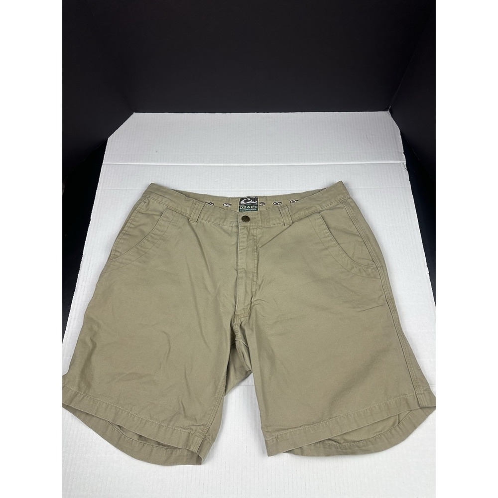 Drake Waterfowl Khaki Cotton Shorts Size 36 8" Inseam Outdoor Hiking
